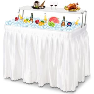Dragosum Outdoor Ice Cooler Table with Drain and Shelf, Folding Table with Matching Skirt, Portable Table Coolers 4 Foot for Party BBQ Camping Wedding (Two-layers Version, White)