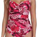 Itzel Women's Twist Front One Piece Swimsuit Ruched Tummy Control (Pink)