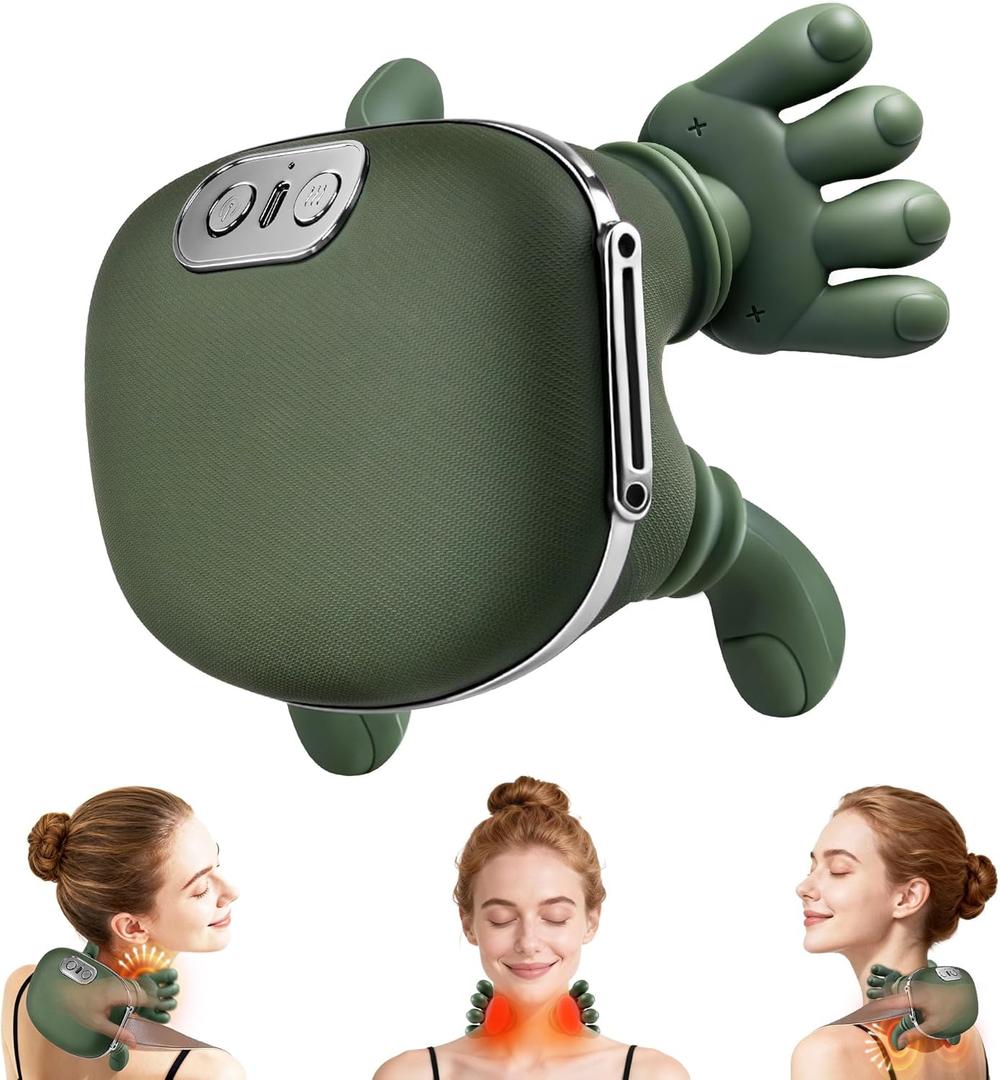 Omumax Neck Massager with Heat, Cordless Human-Like Massage, Green | Neck Massager with 2 Heat Levels & 10-Min Auto Shut-Off, Pain Relief for Neck & Shoulders at Home, Office or Before Sleep