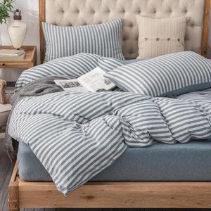 PURE ERA Jersey Knit Duvet Cover Set 100% T-Shirt Heather Cotton Super Soft Comfy Classic Striped Design, with Zipper Closure, Heather Blueish Grey Stripe, Full
