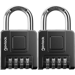Combination Lock for Outdoor & Indoor, Weatherproof Combo Padlock | One-Push Unlocking, Heavy Duty, 4-Digit Security, Lock for Lockers, Gates, Fences, Sheds, Storage, 2-Pack, Black