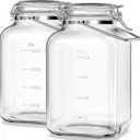 Folinstall 2 Pack 1.5 Gallon Glass Jar with Airtight Lid, 192 oz Square Wide Mouth Mason Jars with Stainless Steel Handle, Large Glass Storage Containers for Canning, Flour, Sugar, Rice, Pickled Eggs