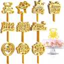150 Pcs Happy Birthday Cake Toppers Acrylic Cake Topper Glitter Birthday Cake Decorations Double Sided for Adults Various Cake Decoration Party Supplies(Gold,Retro)
