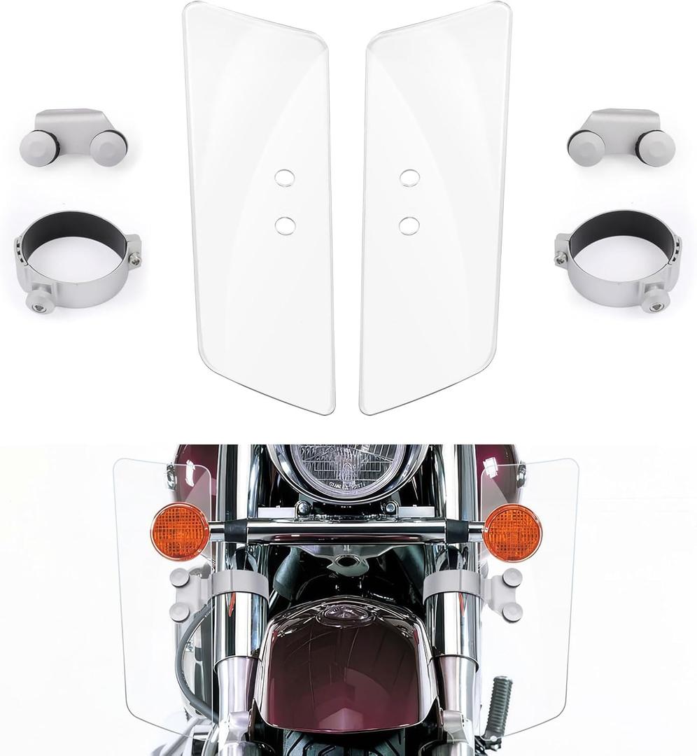 Motorcycle Front Fork Wind Deflectors with Brackets for Honda Shadow VT1100 VT750 VTX1300, for Kawasaki Vulcan Classic VN1500, for Yamaha V-Star XV950 XVS1100 XVS1300 Leg Wind Deflector (Clear)