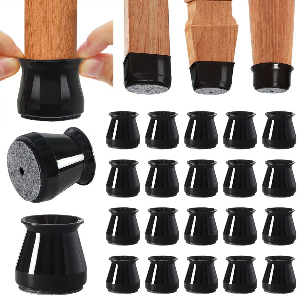 BUMACO Chair Leg Floor Protectors Chair Leg Protectors for Hardwood Floors Silicone Pads Covers to Protect Floors (Black-20 Pcs, Universal S (0.9"-1.29")