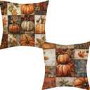 Fall Pillow Covers 18x18 Inch Set of 2 Autumn Pumpkins Maple Leaf Cushion Cases for Porch Sofa Couch Home Decoration
