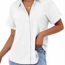 JEKAOYI Womens Button Down Shirts, Cotton Linen Short Sleeve Button Up Shirt Casual Spring Blouses Summer Vacation Tops XL