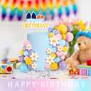 Threehoney 63 Pcs Blue Dog Cake Toppers with Balls Cake Picks and Daisy Flowers for Birthday Decoration Groovy Pastel Cupcake Inserts Hippie Wedding Party Supplies(Happy Birthday)