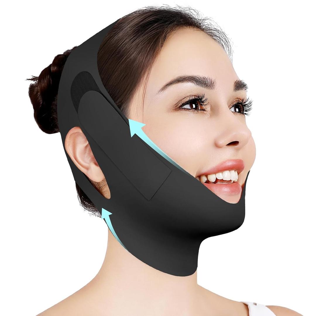 Juskaa Chin Strap for Sleeping, Adjustable Chin Strap, Jaw Strap, Jawline Shaper, V Line Lifting Mask, Black, M