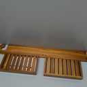 Utoplike Teak Hanging Shower Caddy with Hooks, Bathroom Shower Organizer Over Shower Head, 2-Tier Wood Shelf for Shampoo, Towels, No Drilling