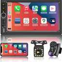 7'' Double Din Car Stereo Build-in Apple Carplay,Bluetooth 5.1 Hand-Free Calling,Touchscreen Car Radio FM,GPS Navigation,Night Vison Backup Camera,USB/TF/Subwoorf/240 watts
