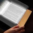 WangMoxi Clear Flat Book Light for Bed, Stand-up LED Page Light with Wooden Base, Hover Over Book for Even Glare-Free Light, 3 Colors Dimmable, Memo Board for Notes, Gift for Book Lovers