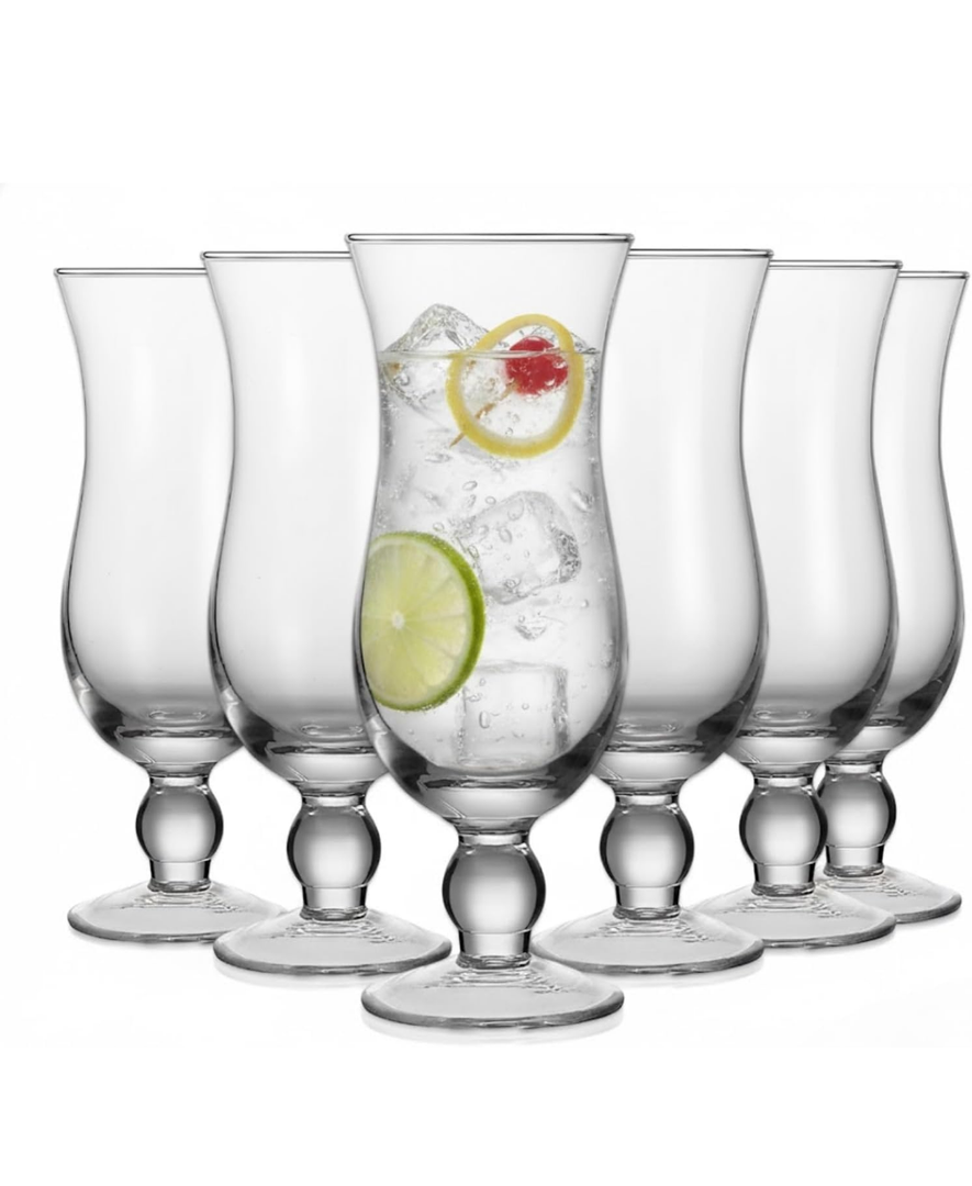 Hurricane Glassware Set of 6, Clear Glass Drinkware for Cocktails Smoothies Iced Tea Water, Premium Transparent Barware Serving Cups Home Kitchen Restaurant Use, Ideal for Parties Events Entertaining