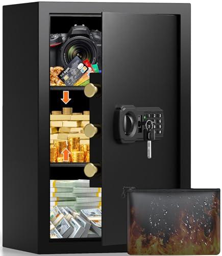 21.65"H Large Safe Box for Home, 5.0 cu ft Anti-Theft Safe with A4 Fireproof Bag, Steel Security Safe with Keypad Lock, Backup Keys, External Power Supply Box, Document Safe for Cash Medicine Document
