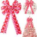 Valentine's Day Wreath Bow,11.4 x19.6 Inches Valentine Bows for Wreaths Decor Large Valentine Tree Topper Bow with Pink & Red Heart for Wedding Engagement Holiday Front Door Indoor Outdoor Decorations