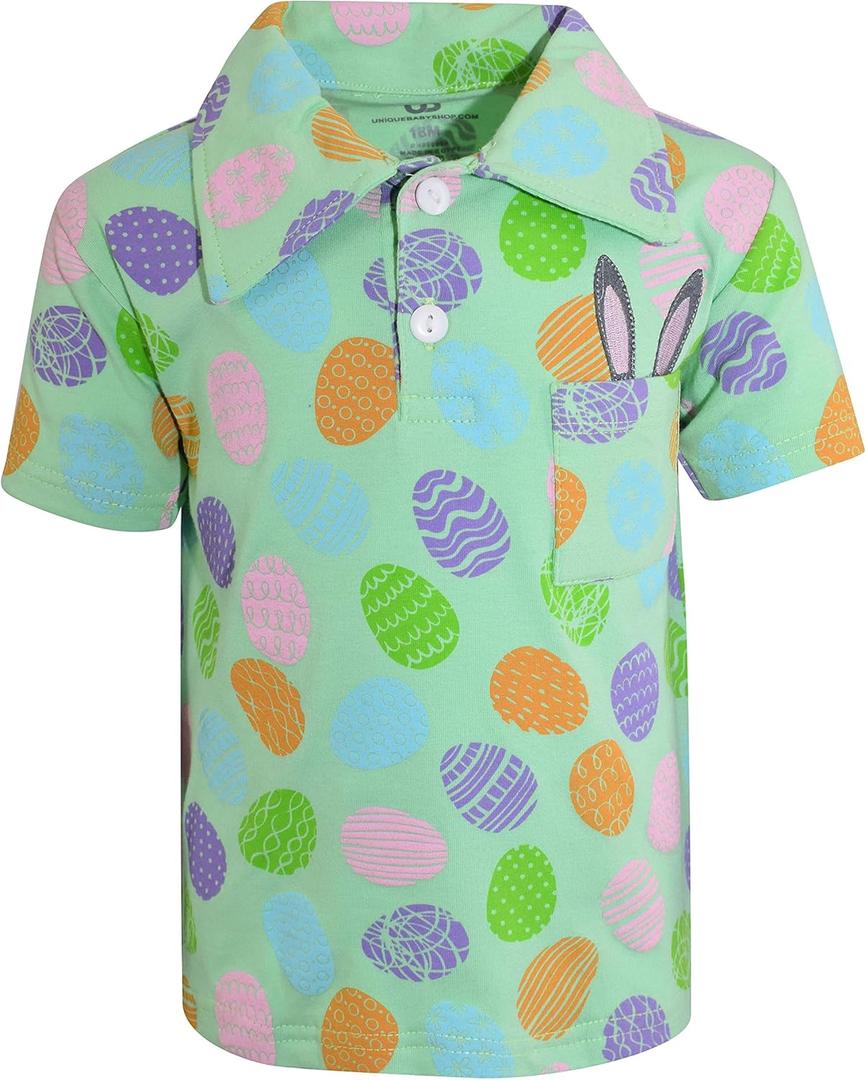 Unique Baby Short Sleeve Collared Boys Polo Shirt, Toddler Kids Polo Shirts (3T, Green)