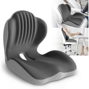 Ergonomic Waist Support and Seat Cushion, 2-in-1 Memory Foam Pad, Hollow Design for Coccyx, Suitable for Office Chairs, Car Safety Seats and Household Use - Relieves Lower Back and Hip Pain (Grey)
