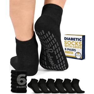 Pembrook 6 Pairs Diabetic Ankle Socks for Men & Women with Grips - 12 Colors Neuropathy Socks for Men | Non Slip | Edema (Large)