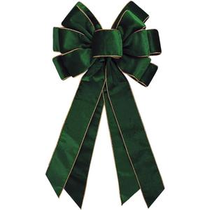Vintage Green Wreath Bow - 20 * 11 Inch Golden Edged Velvet Tree Topper Ornament for Xmas, Winter, Home, Outdoor, Indoor, Party