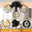 Pull Chain Light Fixture, 3 Light Semi Flush Mount Ceiling Fixture, Vintage Pendant Light Fixture for Porch/Hallway/Kitchen/Bedroom, Bulb Not Included, Black