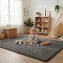 Baby Play Mat for Floor, 1.3" Thick 79x118 Plush Soft Foam Mats for Toddler Kids Crawling, Non-Slip Easy Care Nursery Rug for Playroom Living Room, Dark Grey