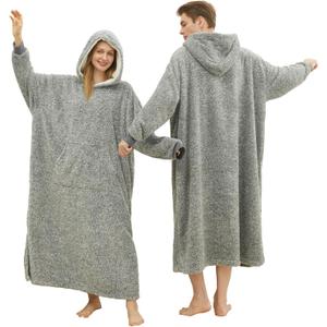 Snuggy Hooded Blanket for Adult, Wearable Blanket Hoodies for Women & Men Warm Cozy Sherpa Sweatshirt with Giant Pocket (Standard, Dark Grey)