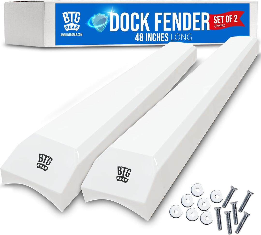 Set of 2 Pack 48" Heavy Duty Marine Dock Piling Fender Bumpers for Docking w/Free Stainless Steel mounting Hardware (White), 48 inches long