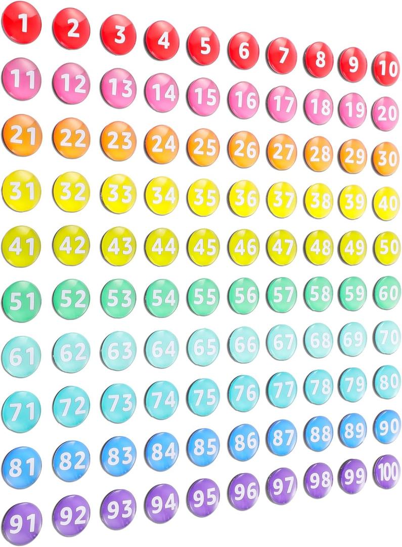 Tellegloww 1-100 Magnetic Numbers 0.98" Glass Magnets Number for Whiteboard Dry Erase Boards Classroom Round Refrigerator Magnets for Home School Office (Rainbow Color)