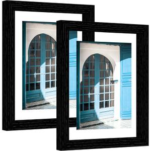 eletecpro 9x12 Floating Picture Frames Set of 2, Clear Double Glass Picture Frames for Wall Mount, Vertical or Horizontal Display Multi-size Photos and Artworks up to 9x12 Inches, Home Decor, Black