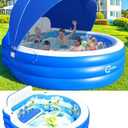 2025 Upgraded Inflatable Pool with Canopy, Inflatable Family Lounge Pool, Round Blow Up Pool for Adult with Bench & Backrest, Swim Center Easy Backyard Pools for Kids & Adults, 90"x90"x80", Blue
