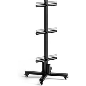 Movable Olympic Weight Plate Tree with 6 Metal Pegs, Fits 1" & 2" Weight Plates, Heavy Duty Storage Rack with Barbell Holders for Home & Garage Gym