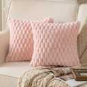 MANDIOO Pack of 2 Pink Super Soft Plush Fluffy Decorative Throw Pillow Covers 18x18 inch Faux Fur Wool Velvet Cushion Covers Pillow Cases Couch Sofa Bed Living Room