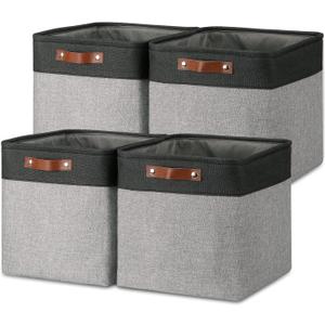 Temary Cube Storage Baskets 13 X 13 X 13 Fabric Storage Bins for Toys, Large Baskets Organization with Handles, Bins for Organizing Towels, Blankets, Collapsible Shelf Basket (Black&Gray)