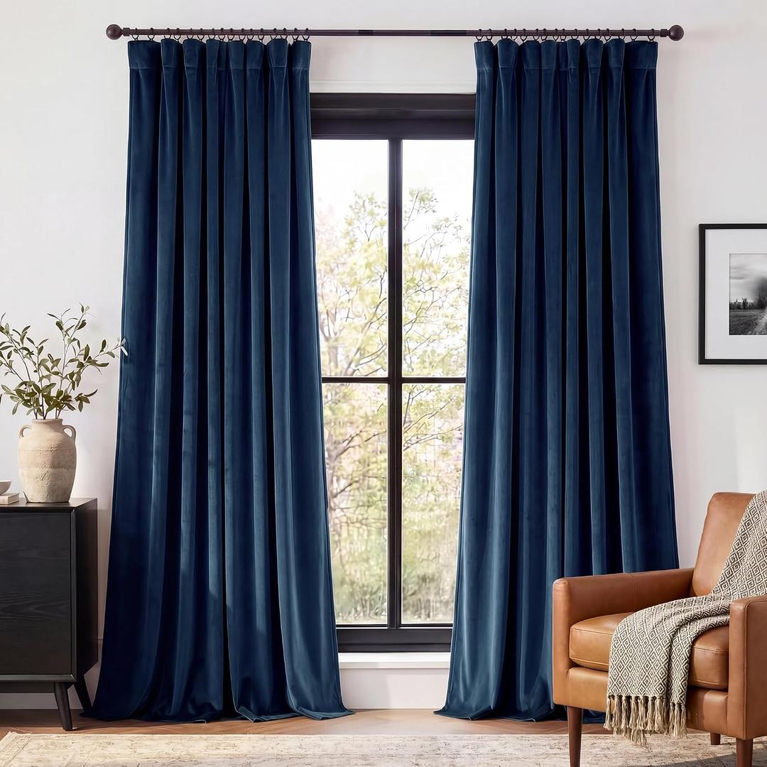 StangH Blue Blackout Curtains 108 inches Long, Modern Decor Back Tab Room Darkening Privacy Protect Velvet Curtains for Dining Room Bedroom, W52 x L108 inches, 2 Panels