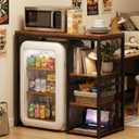 Homieasy Mini Fridge Cabinet Stand with Power Outlet, Coffee Bar Cabinet with Mini Fridge Space, Bar Stand with Microwave Shelf with Wine Rack for Kitchen, Dorm, Rustic Brown