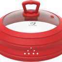 Microwave Splatter Cover Vented Glass Splatter Guard Lid with Collapsible Silicone for Food as Pot Cover 11.8 inch Large Plate for 6 7 8 9 10 11 inch Plate Bowl (Red)