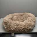 Bedsure Calming Dog Bed Medium Size Dog - Donut Washable Medium Pet Bed, 30 inches Anti-Slip Round Fluffy Plush Faux Fur Cat Bed, Fits up to 45 lbs Pets, Camel