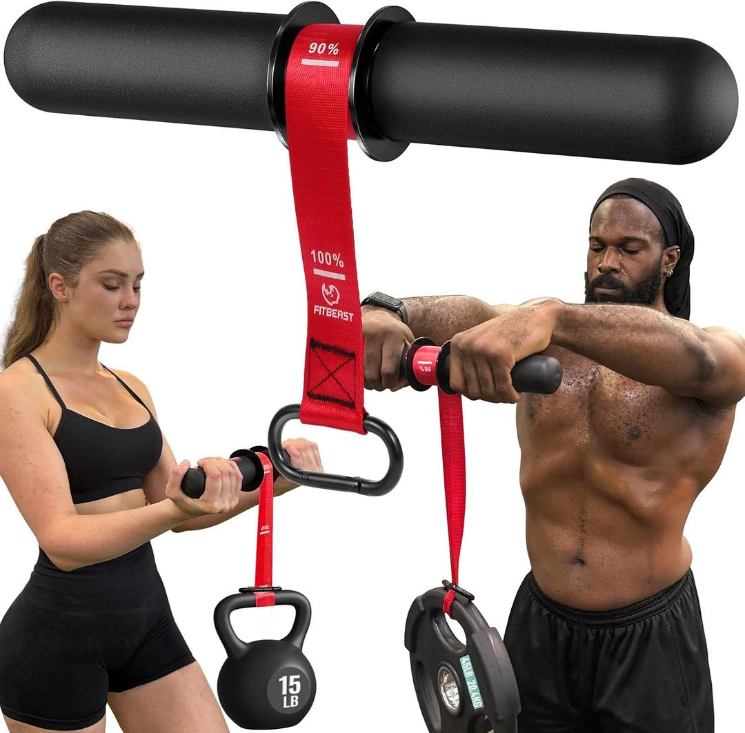 FitBeast Forearm Strengthener & Forearm Exerciser, Wrist Roller with Thicker Handle, Forearm Strength Trainer with Adjustable Strap - Ideal for Grip Strength, Muscle Building, Rehabilitation (Red)