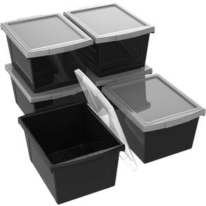 Storex 4 Gallon Storage Bin with Lid  Plastic Classroom Organizer for Books and Supplies, Black, 6-Pack (61427C06C)