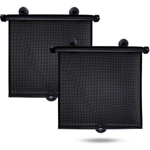 EcoNour Car Side Window Sun Shade (2 Pack) | Retractable Roller Sunshade with 2 Suction Cups for Kids | UV & Sun Glare Protection | Baby Car Accessories (15"x17") (Medium)