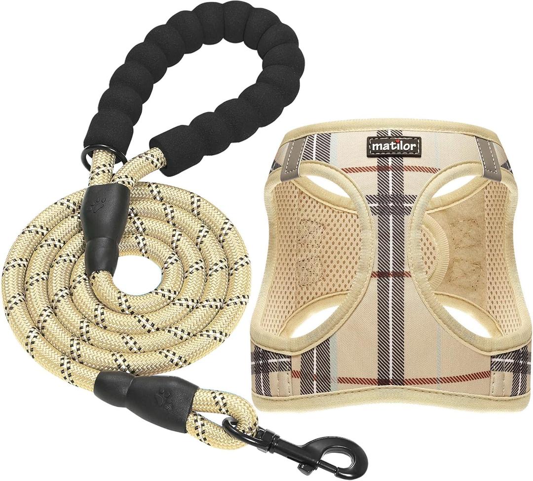 Dog Harness Step-in Breathable Puppy Cat Dog Vest Harnesses for Small Medium Dogs (M (Chest 13.5''-16.5'', Weight 10-15 lb), Beige)