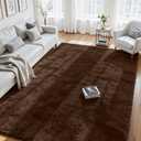 8x10 Fluffy Area Rug for Living Room: Soft Non-Slip Brown Bedroom Carpet