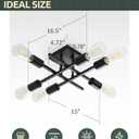 6-Light Semi Flush Mount Ceiling Light Fixture, Industrial Black Close to Ceiling Lighting, Modern E26 Base Sputnik Chandelier Ceiling Lamp for Kitchen Bedroom Living Room Hallway