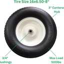Marathon 16x6.50-8" Flat Free Tire on Wheel, 3" Hub, 3/4" Bushings