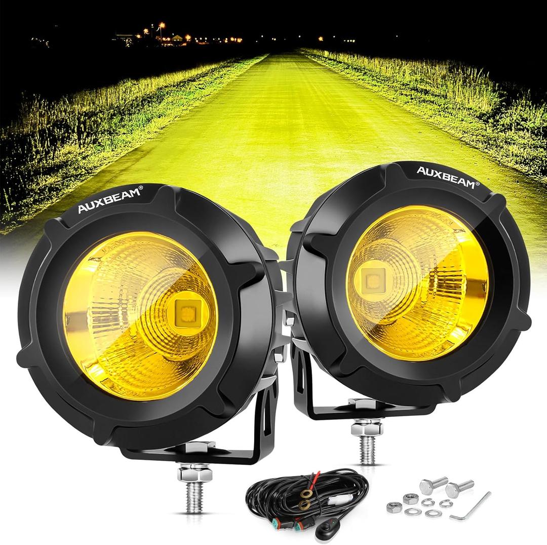 Auxbeam 3.5in 50W Round LED Offroad Light, 5000LM Amber Fog Light, Yellow Spot Flood Combo for Jeep & Truck
