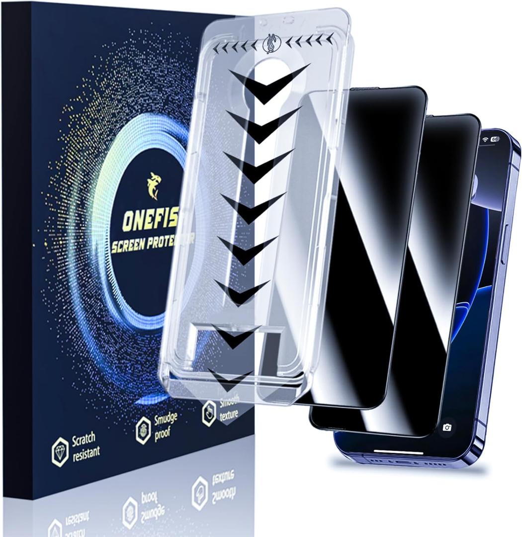 OneFish for iPhone 14 Pro 6.1 inch Tempered Glass Screen Protector Full Edge Coverage,Privacy Auto Dust-Elimination Easy Installation Screen Protector [2 Pack]