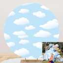 Blue Sky White Clouds Round Backdrop Cover Cartoon Sky Clouds Photo Background Kids Boy Baby Shower Newborn Birthday Party Decorations Dessert Cake Table Banner Arch Photo Booth Props 7.5ft
