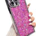 4 x Yeddabox for iPhone 13 Pro Max Case Glitter, Luxury Sequin and Diamond Bumper Cover with Reinforce Corner, Soft Shockproof Protective Electroplated Case for iPhone 13 Pro Max for Women Girls, Purple