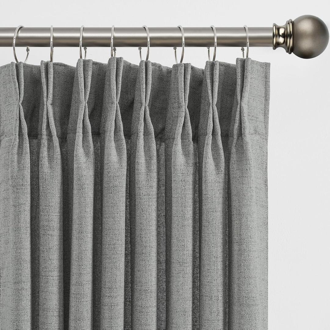 Extra Long Pleated Sheer Curtains 102 inch Length 2 Panels Back Tab Light Filtering Semi Sheer Linen Curtain for Floor to Ceiling Window Patio Sliding Door Grey Pinch Pleat with Hooks 42x102