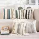 Tosleo Green Throw Pillow Covers 18x18 Set of 2 Boho Tufted Pillow Covers Striped Decorative Pillow Cases Chenille Pillow Cases Farmhouse Cushion Case Nuetral Textured Pillow Cover